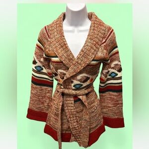 Vintage 1970’s belted Aztec/southwestern print cardigan. Small-medium